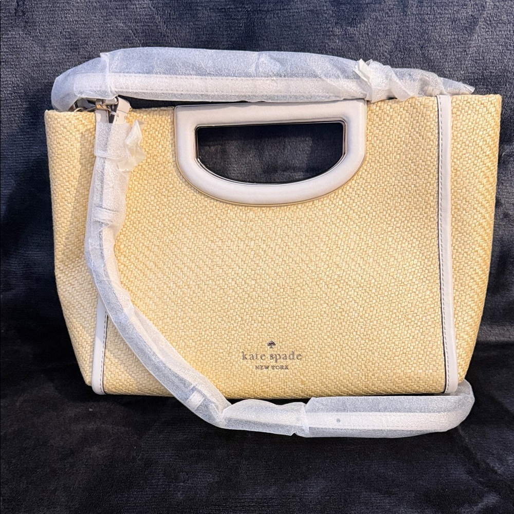 kate spade Cream Woven Tote with White Trim
